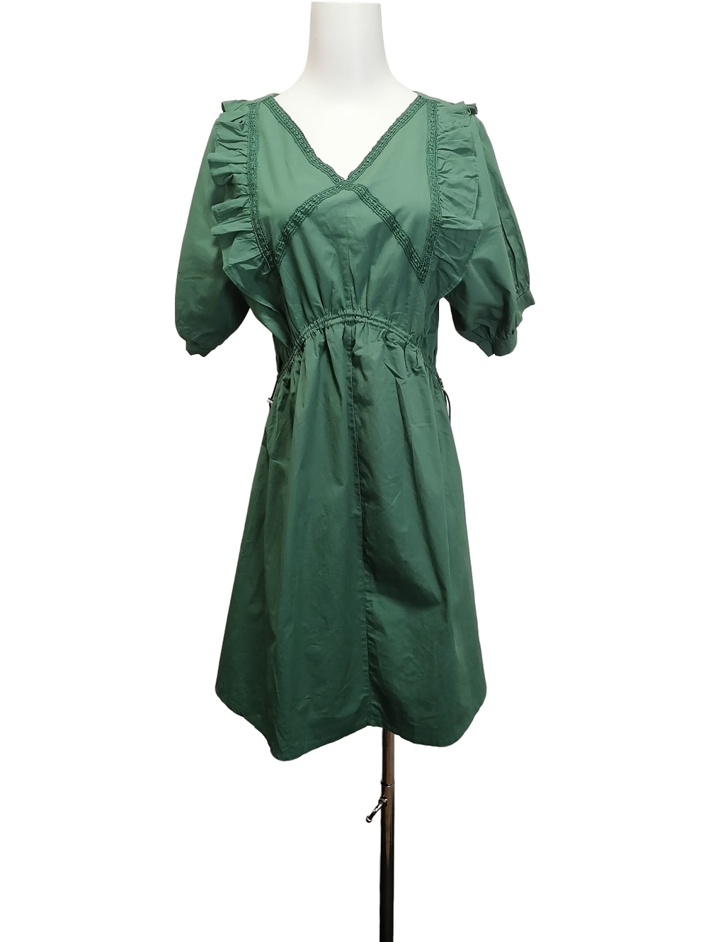 🟢🟢 Green V-Neck Ruffle Sleeve Dress